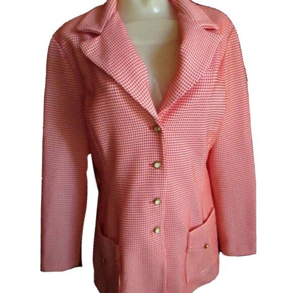 Vintage Women's Blazer Jacket Medium Graff Californiawear Red White Checkered - Picture 1 of 6